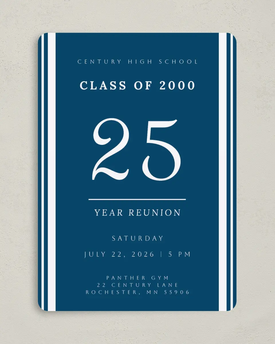 This is a 5" x 7" Class Reunion called Special Stripes printed in full color on Premium Smooth paper