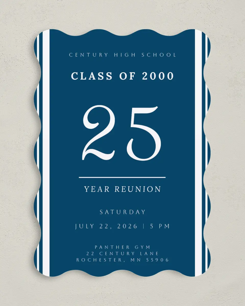 This is a 5" x 7" Class Reunion called Special Stripes printed in full color on Premium Smooth paper