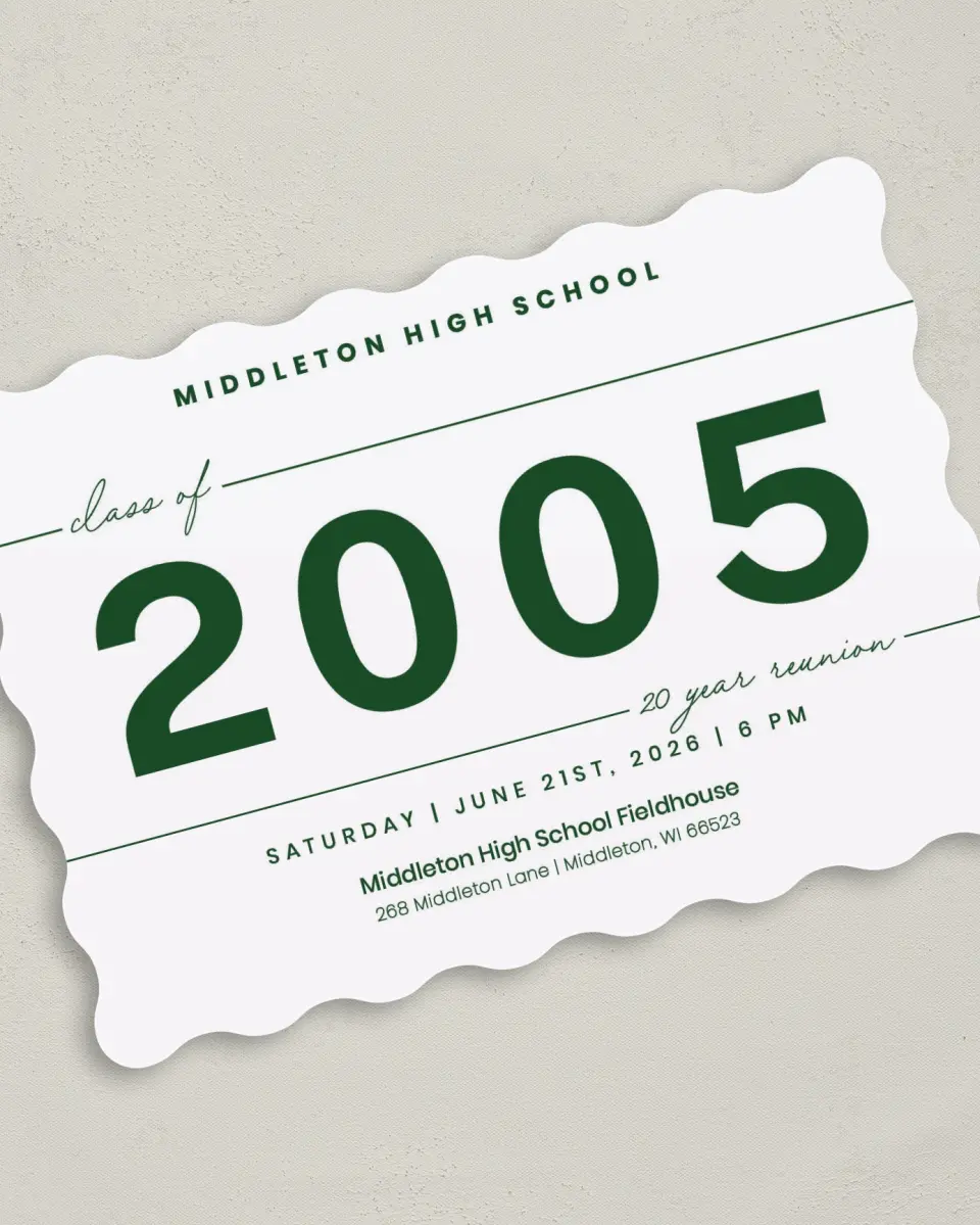 This is a 5" x 7" Class Reunion called Graceful Lines printed in full color on Premium Smooth paper
