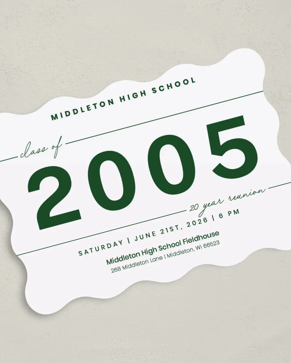 This is a 5" x 7" Class Reunion called Graceful Lines printed in full color on Premium Smooth paper