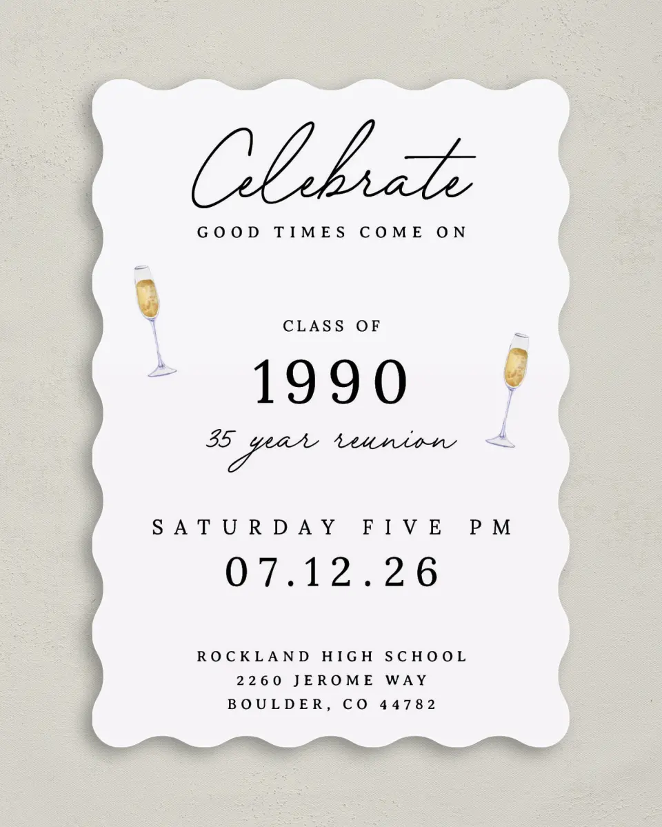 This is a 5" x 7" Class Reunion called Clink Clink printed in full color on Premium Smooth paper