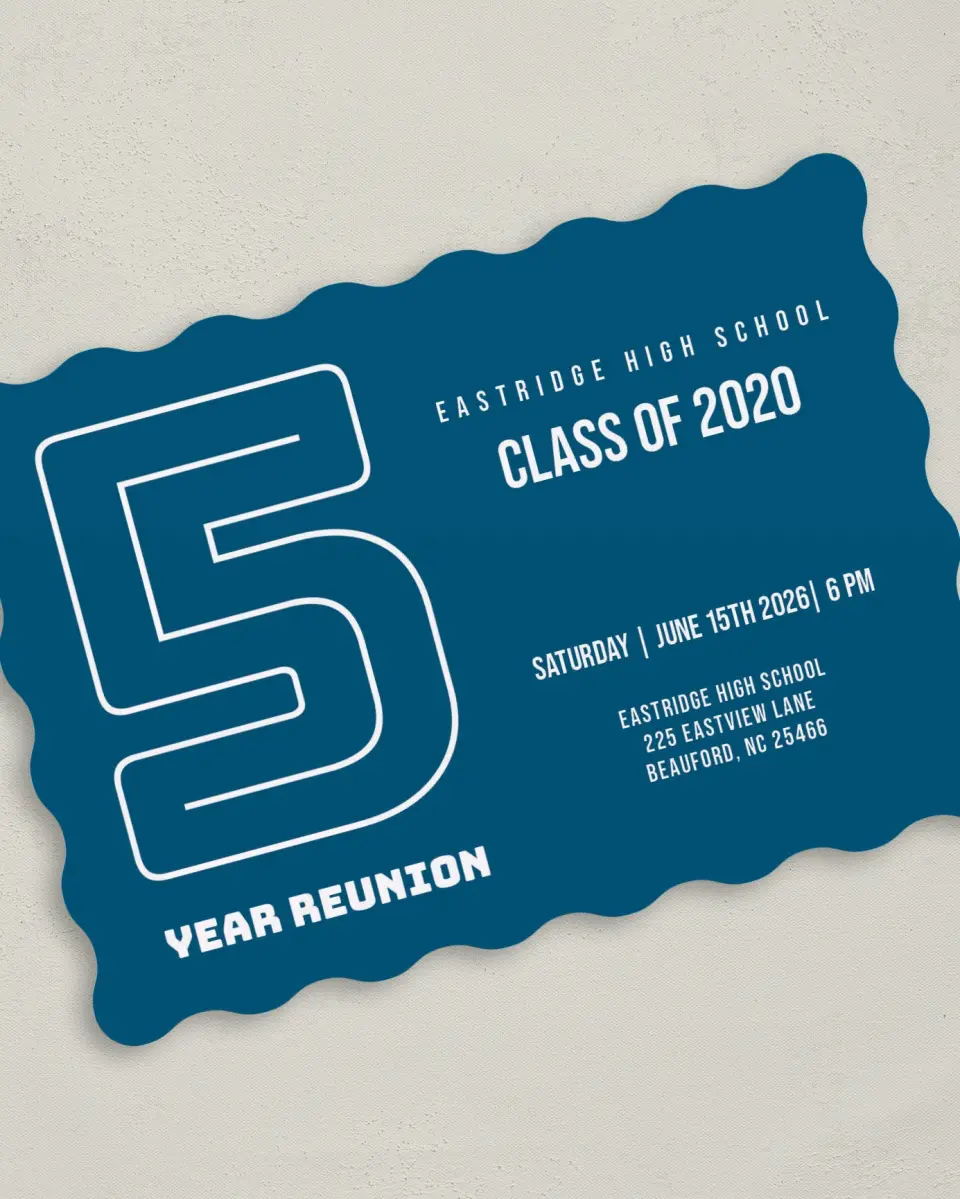 This is a 5" x 7" Class Reunion called Year and Cheer printed in full color on Premium Smooth paper