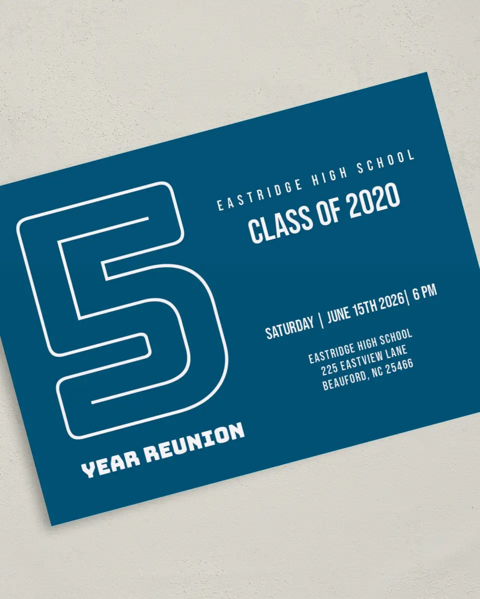 This is a 5" x 7" Class Reunion called Year and Cheer printed in full color on Premium Smooth paper
