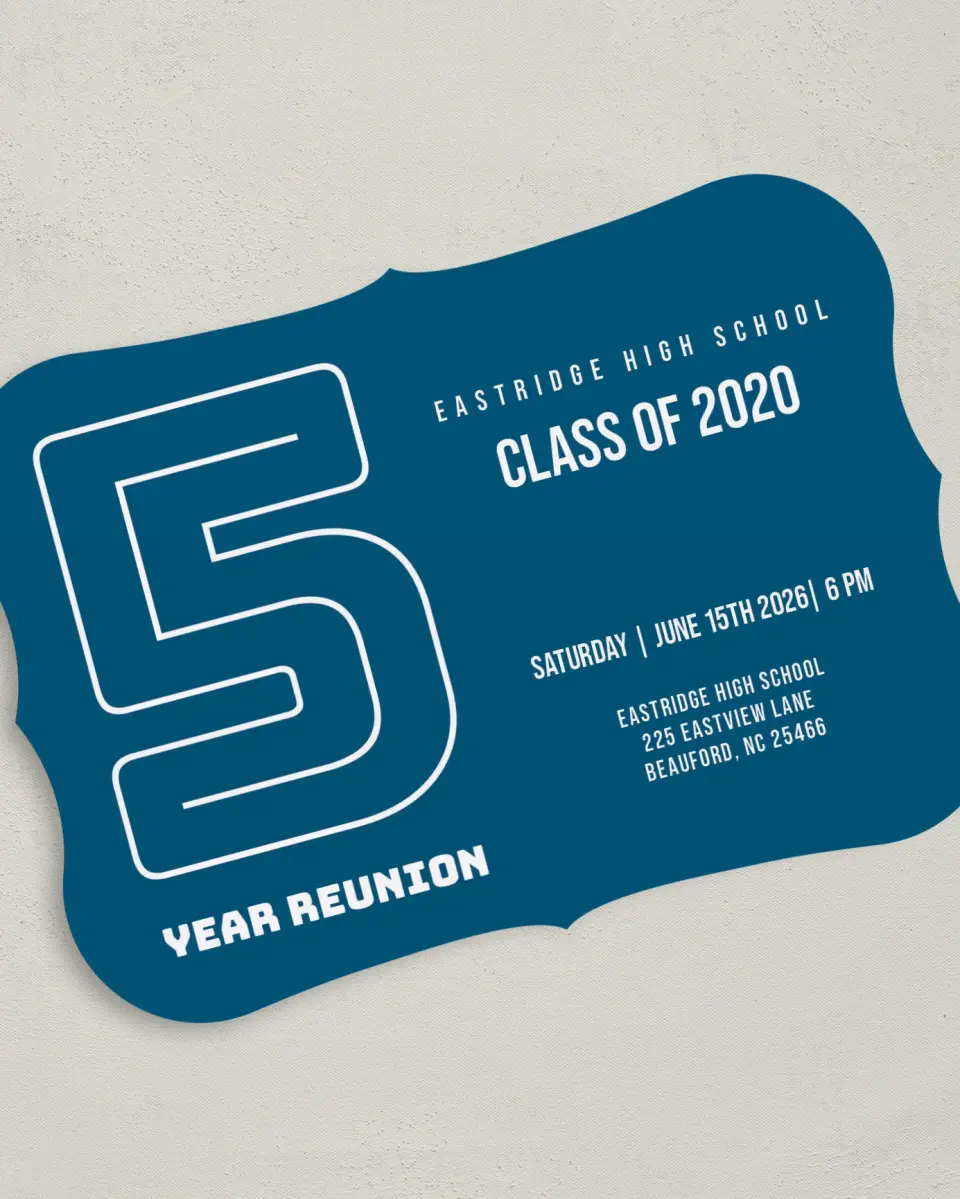 This is a 5" x 7" Class Reunion called Year and Cheer printed in full color on Premium Smooth paper