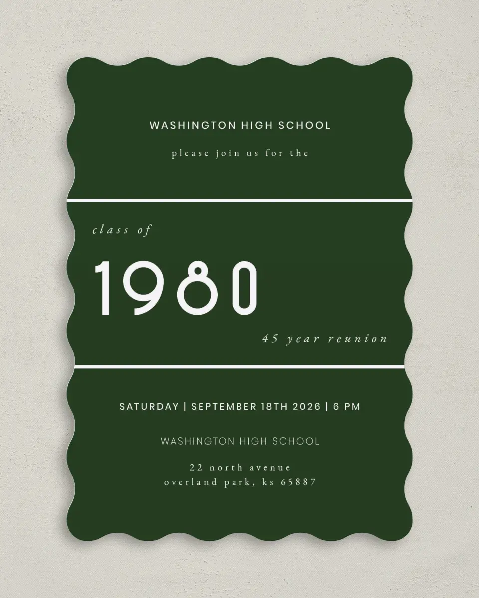 This is a 5" x 7" Class Reunion called Modern Digits printed in full color on Premium Smooth paper