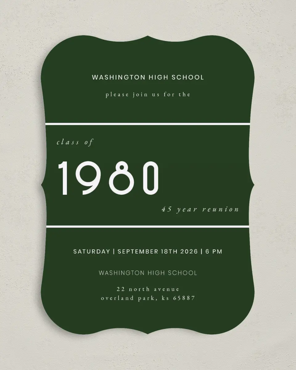 This is a 5" x 7" Class Reunion called Modern Digits printed in full color on Premium Smooth paper