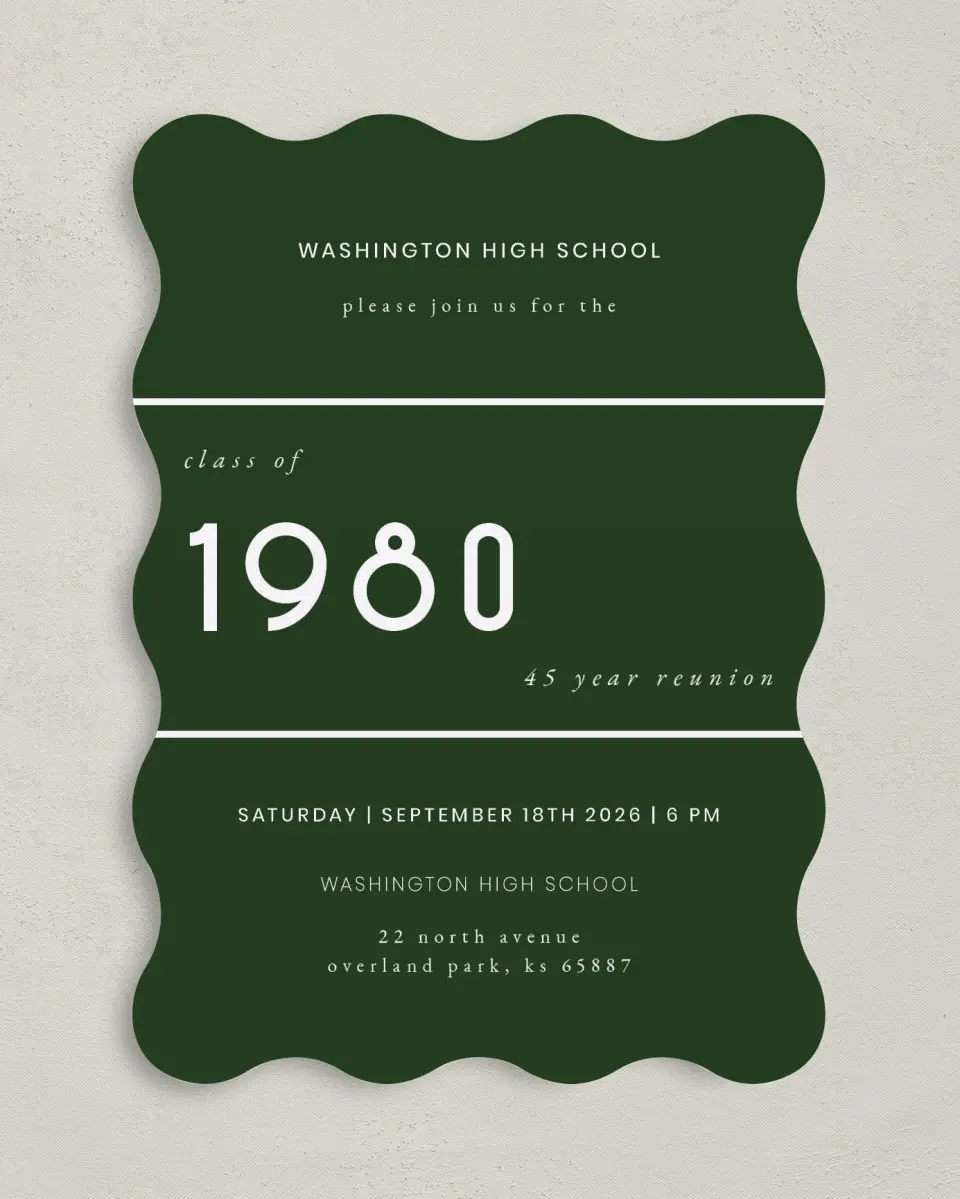 This is a 5" x 7" Class Reunion called Modern Digits printed in full color on Premium Smooth paper