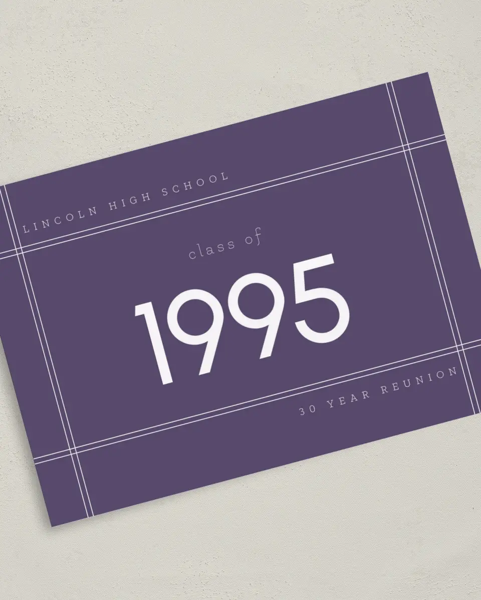 This is a 5" x 7" Class Reunion called Transparent Lines printed in full color on Premium Smooth paper