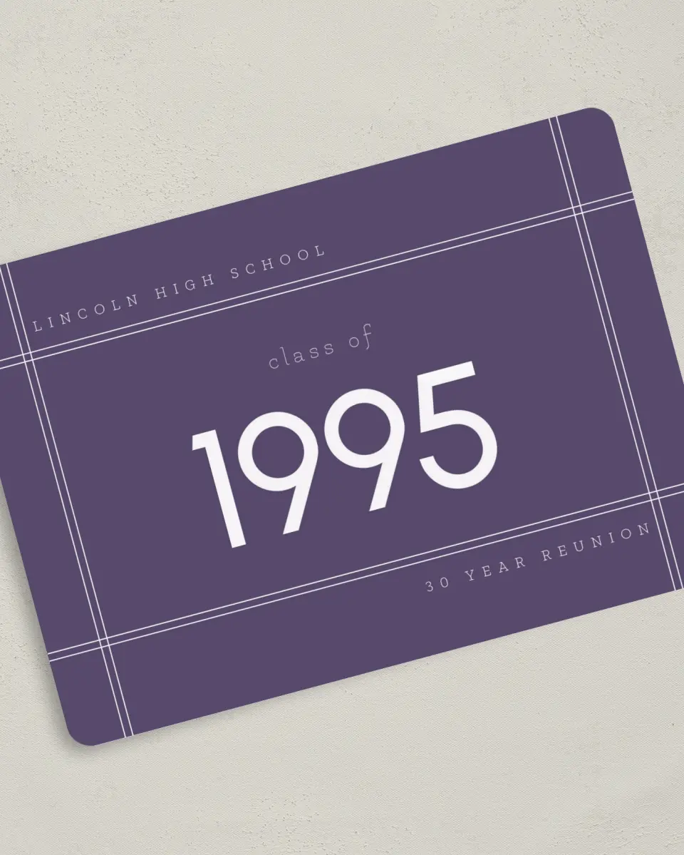 This is a 5" x 7" Class Reunion called Transparent Lines printed in full color on Premium Smooth paper