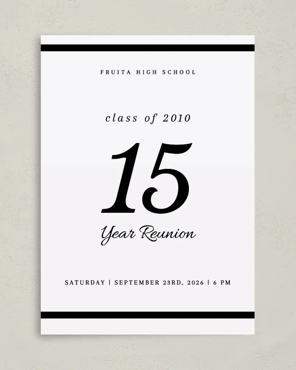 This is a 5" x 7" Class Reunion called Formal Function printed in full color on Premium Smooth paper