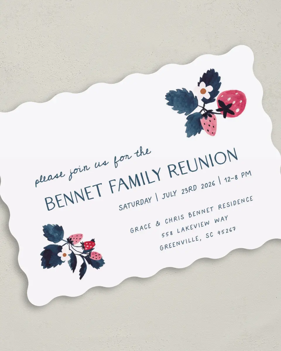 This is a 5" x 7" Family Reunion called Summer Berries printed in full color on Premium Smooth paper