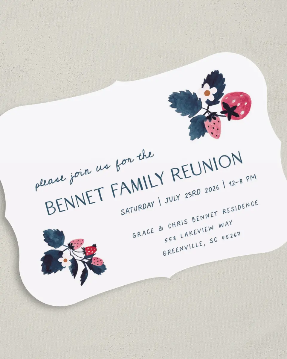 This is a 5" x 7" Family Reunion called Summer Berries printed in full color on Premium Smooth paper