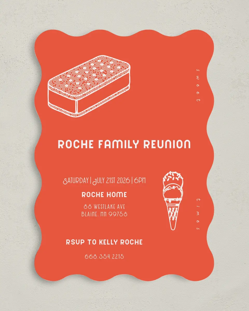 This is a 5" x 7" Family Reunion called Sweet Times printed in full color on Premium Smooth paper