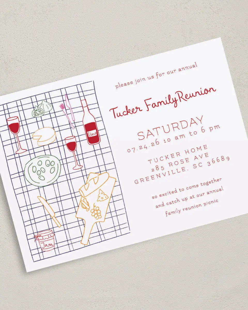 This is a 5" x 7" Family Reunion called Family Picnic printed in full color on Premium Smooth paper