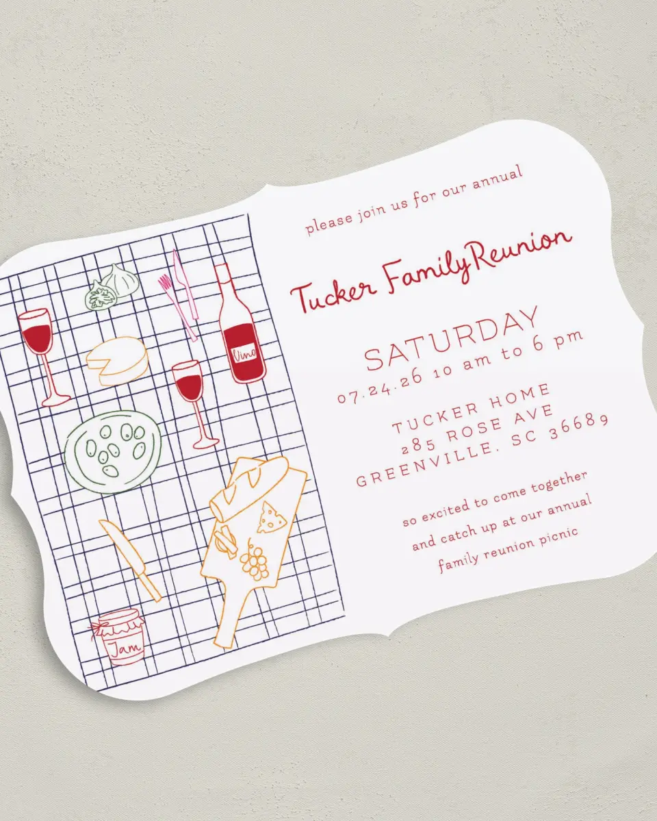This is a 5" x 7" Family Reunion called Family Picnic printed in full color on Premium Smooth paper