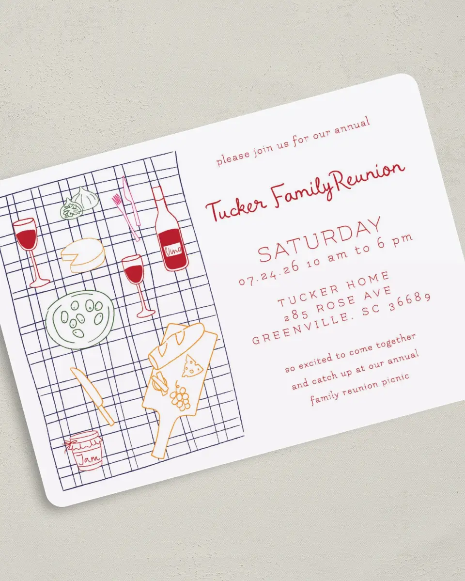 This is a 5" x 7" Family Reunion called Family Picnic printed in full color on Premium Smooth paper