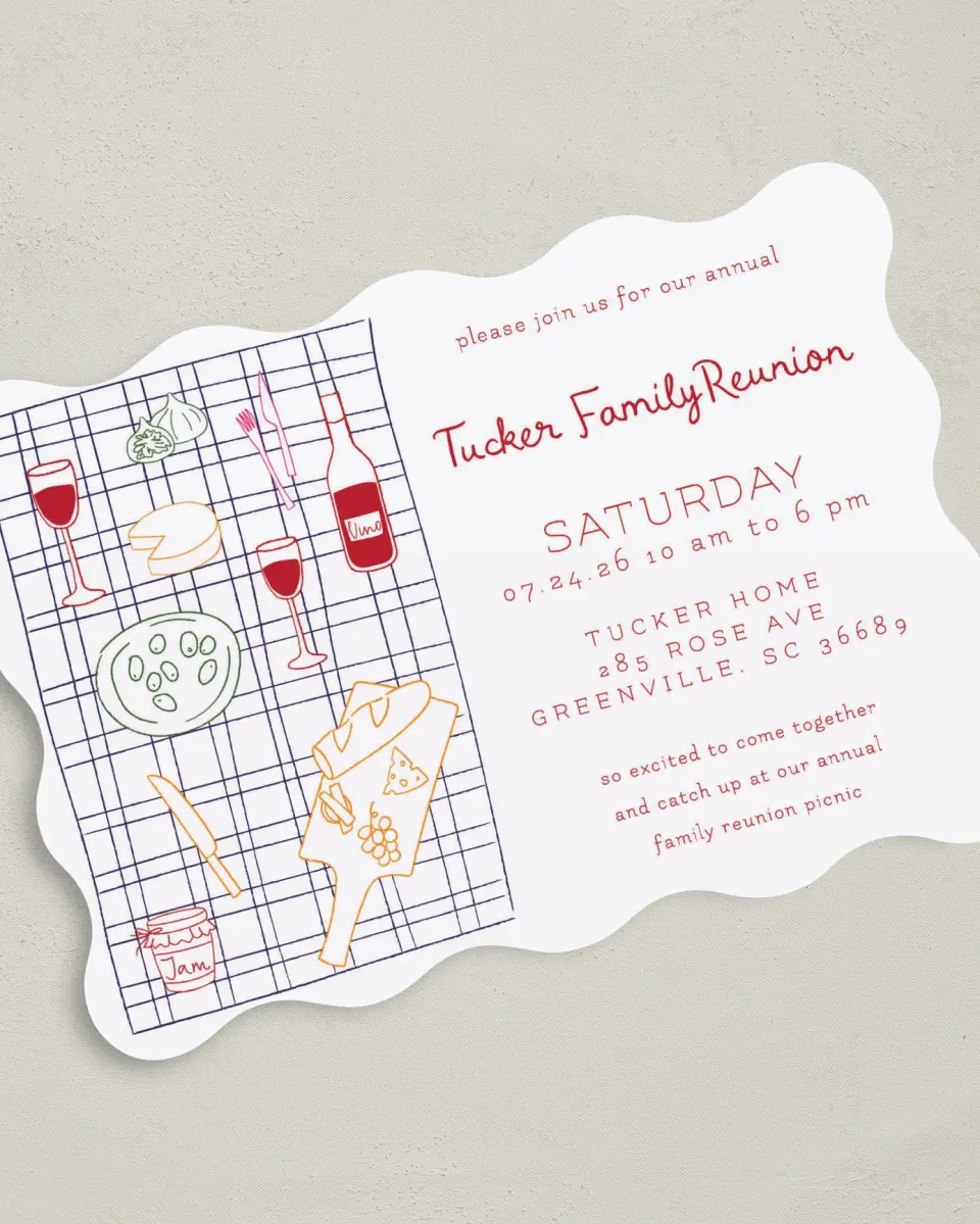 This is a 5" x 7" Family Reunion called Family Picnic printed in full color on Premium Smooth paper