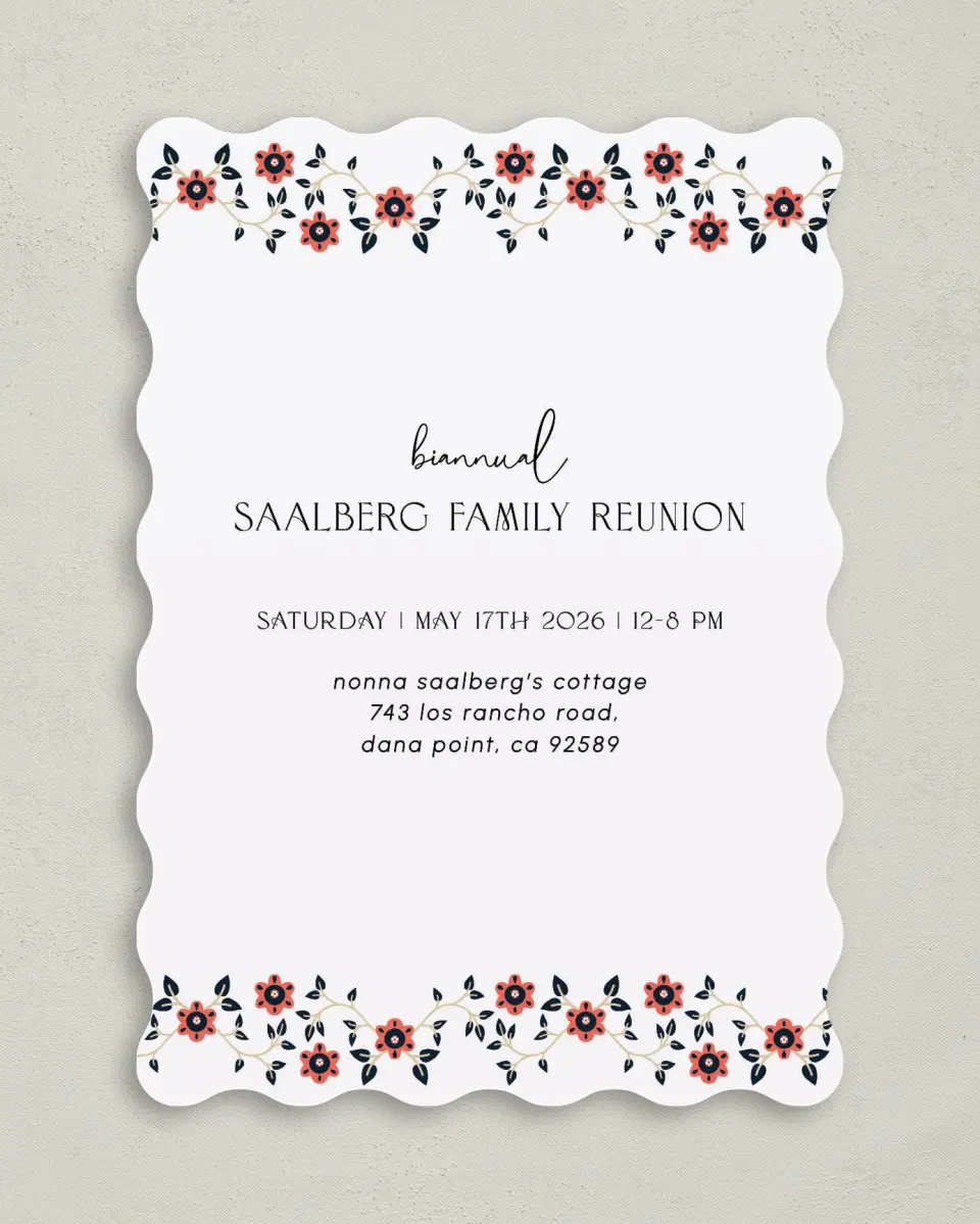 This is a 5" x 7" Family Reunion called Vine and Trellis printed in full color on Premium Smooth paper