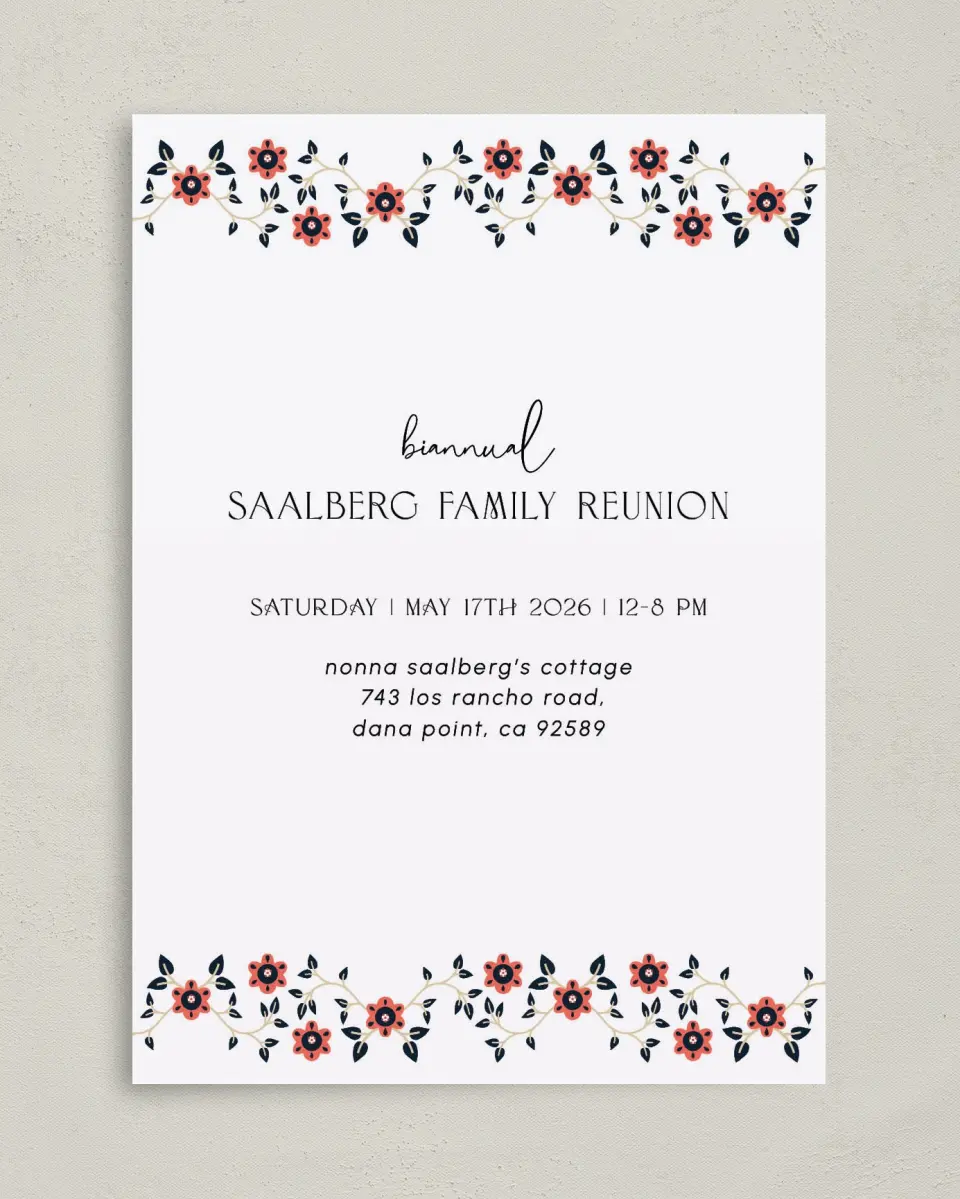 This is a 5" x 7" Family Reunion called Vine and Trellis printed in full color on Premium Smooth paper