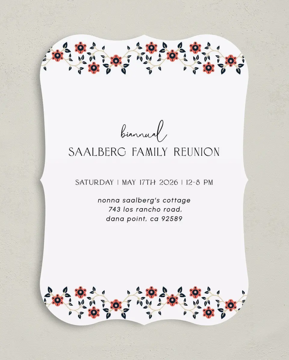 This is a 5" x 7" Family Reunion called Vine and Trellis printed in full color on Premium Smooth paper