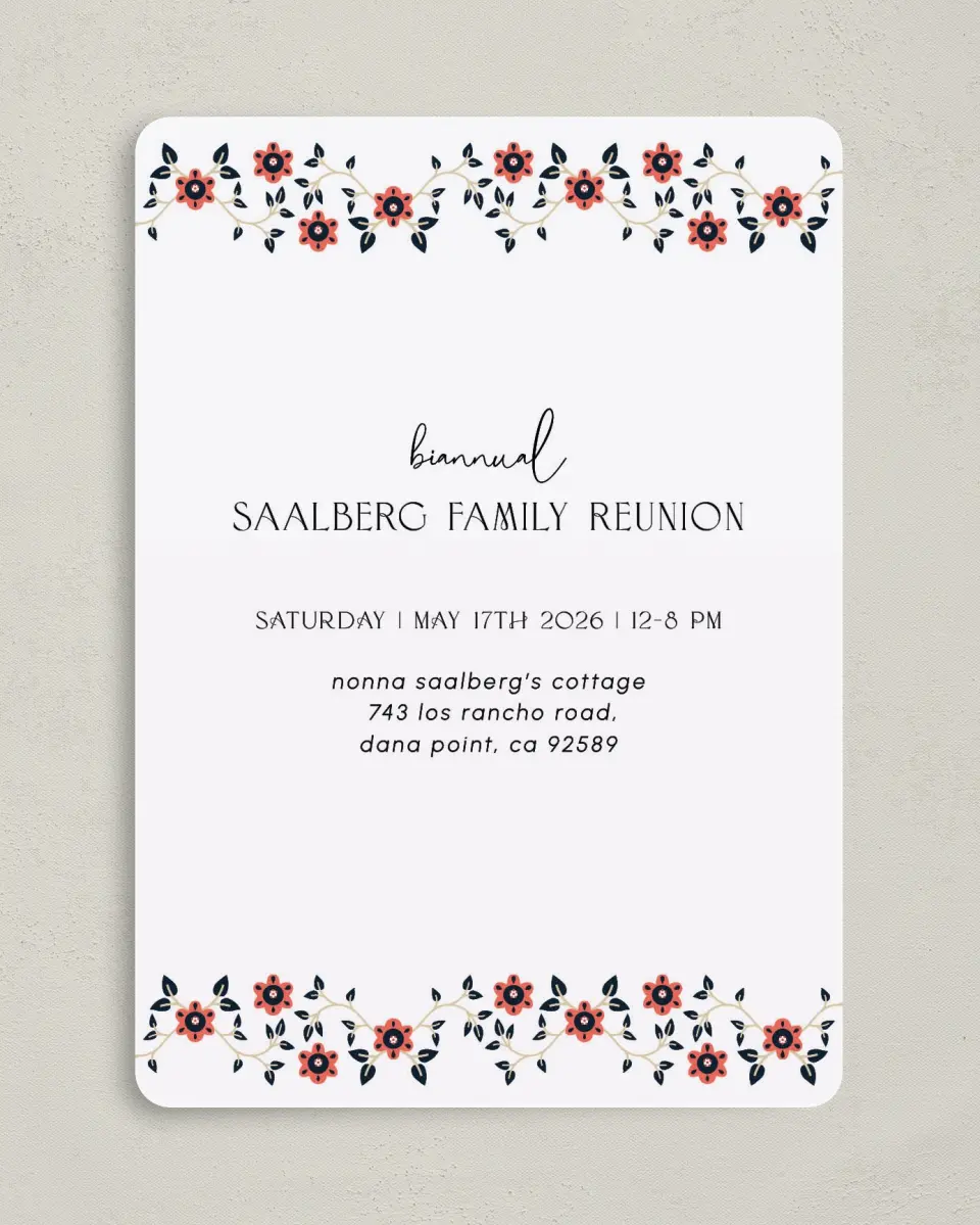 This is a 5" x 7" Family Reunion called Vine and Trellis printed in full color on Premium Smooth paper