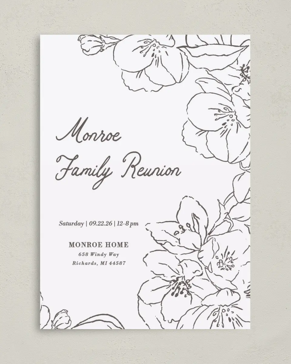 This is a 5" x 7" Family Reunion called Familial Florals printed in full color on Premium Smooth paper
