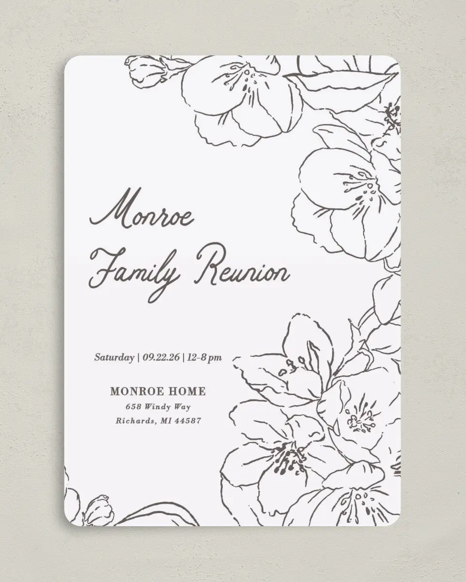 This is a 5" x 7" Family Reunion called Familial Florals printed in full color on Premium Smooth paper