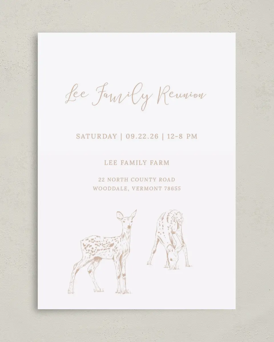 This is a 5" x 7" Family Reunion called Deer Graze printed in full color on Premium Smooth paper