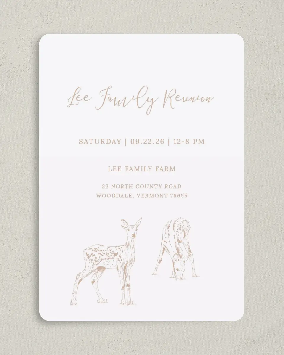 This is a 5" x 7" Family Reunion called Deer Graze printed in full color on Premium Smooth paper