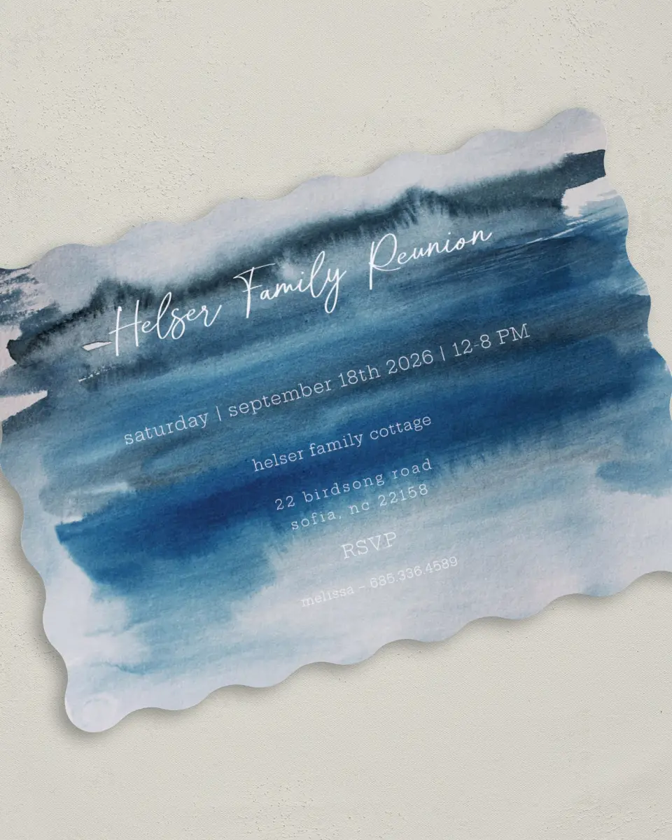 This is a 5" x 7" Family Reunion called Blended Blues printed in full color on Premium Smooth paper