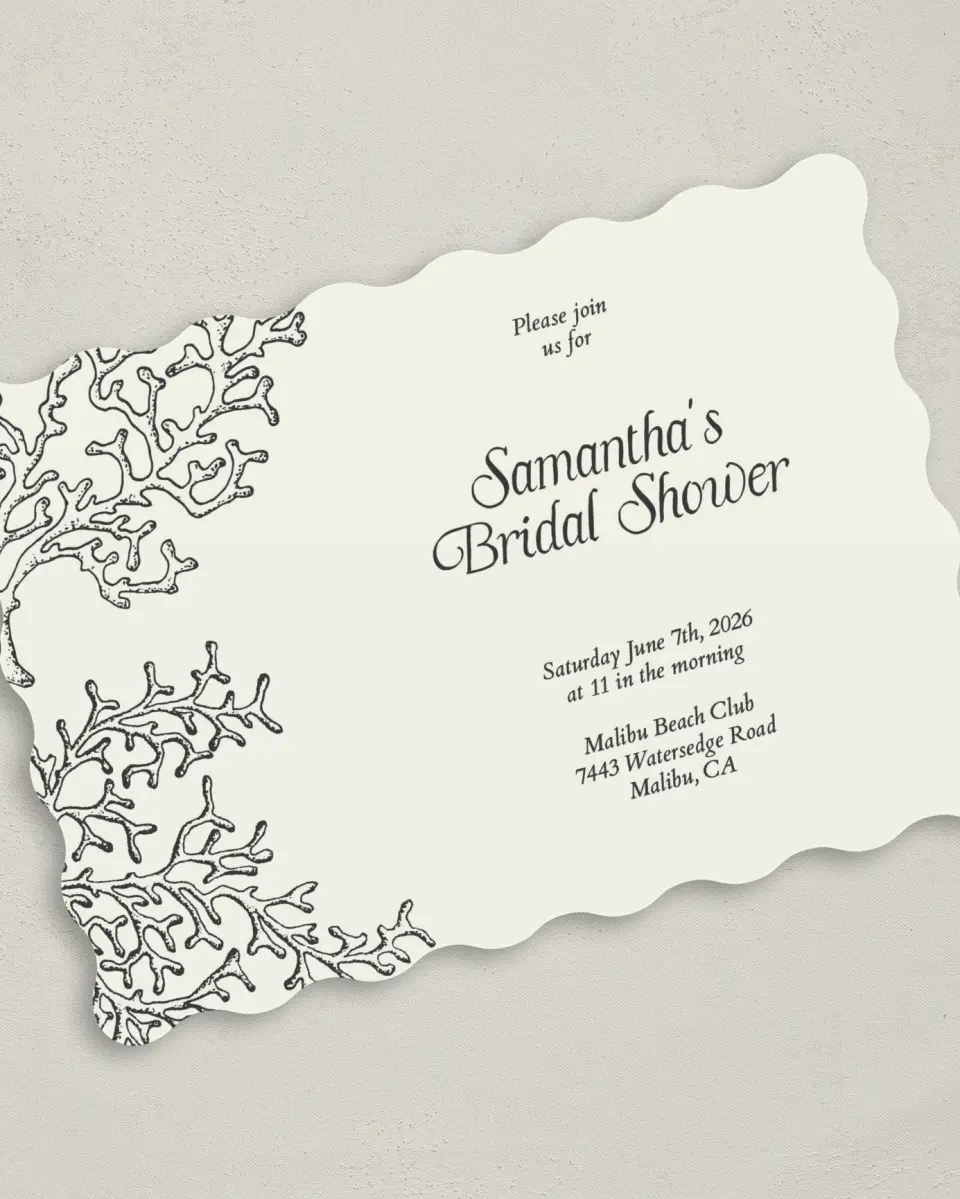 This is a 5" x 7" Bridal Shower Invitation called Breezy and Bridal printed in full color on Premium Smooth paper
