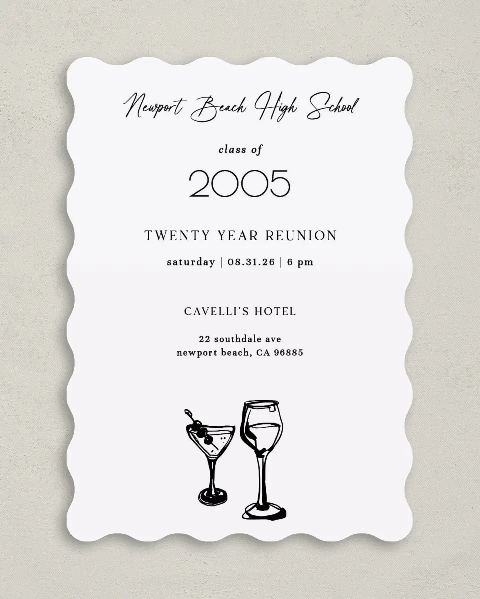 This is a 5" x 7" Class Reunion called Happy Hours printed in full color on Premium Smooth paper