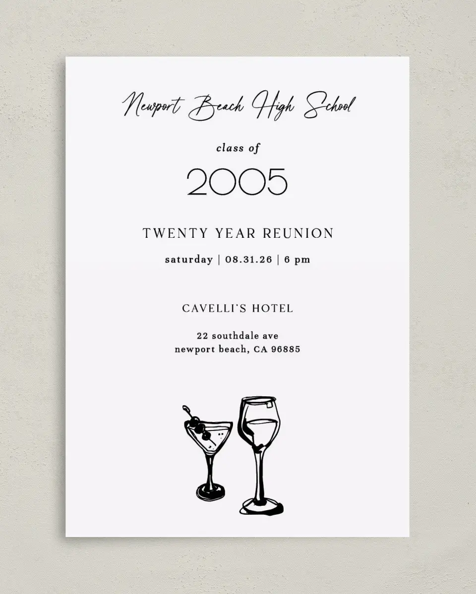This is a 5" x 7" Class Reunion called Happy Hours printed in full color on Premium Smooth paper