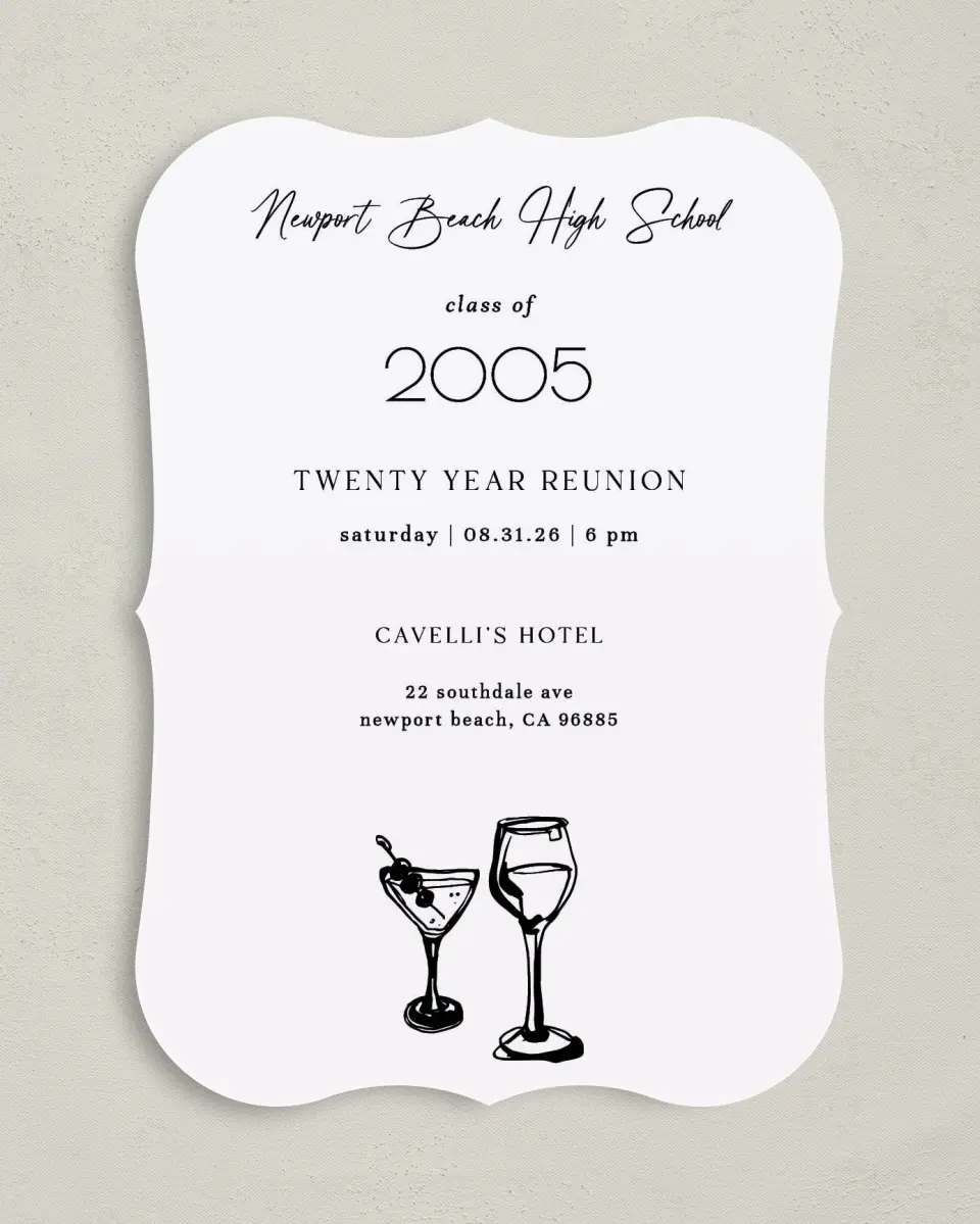 This is a 5" x 7" Class Reunion called Happy Hours printed in full color on Premium Smooth paper
