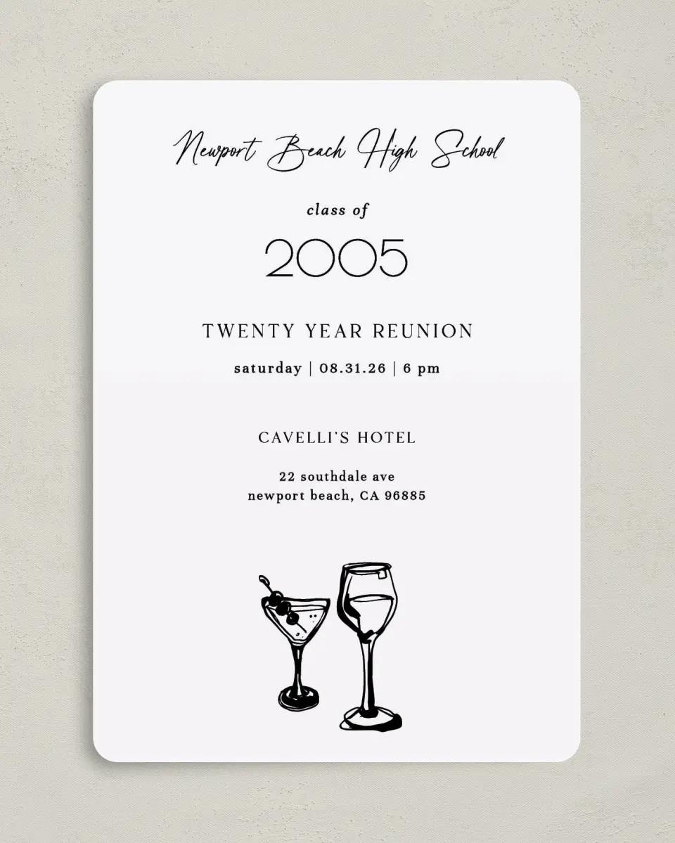 This is a 5" x 7" Class Reunion called Happy Hours printed in full color on Premium Smooth paper