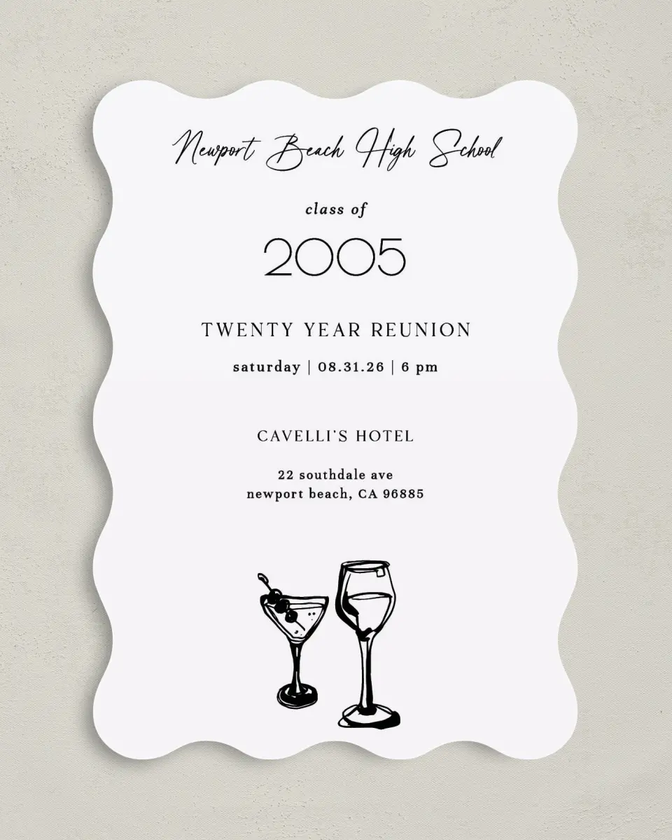 This is a 5" x 7" Class Reunion called Happy Hours printed in full color on Premium Smooth paper