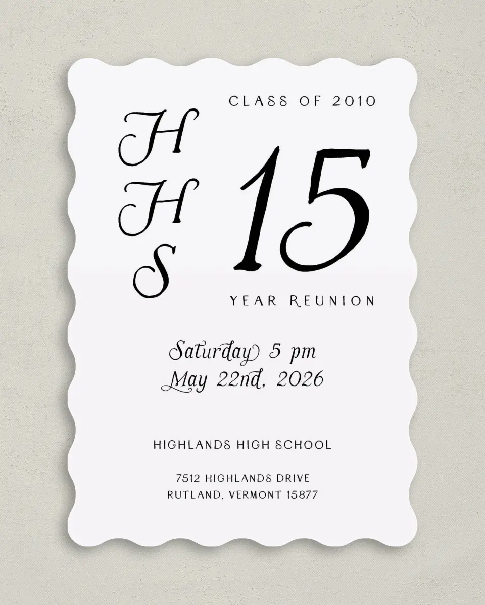 This is a 5" x 7" Class Reunion called Magnificent Monogram printed in full color on Premium Smooth paper