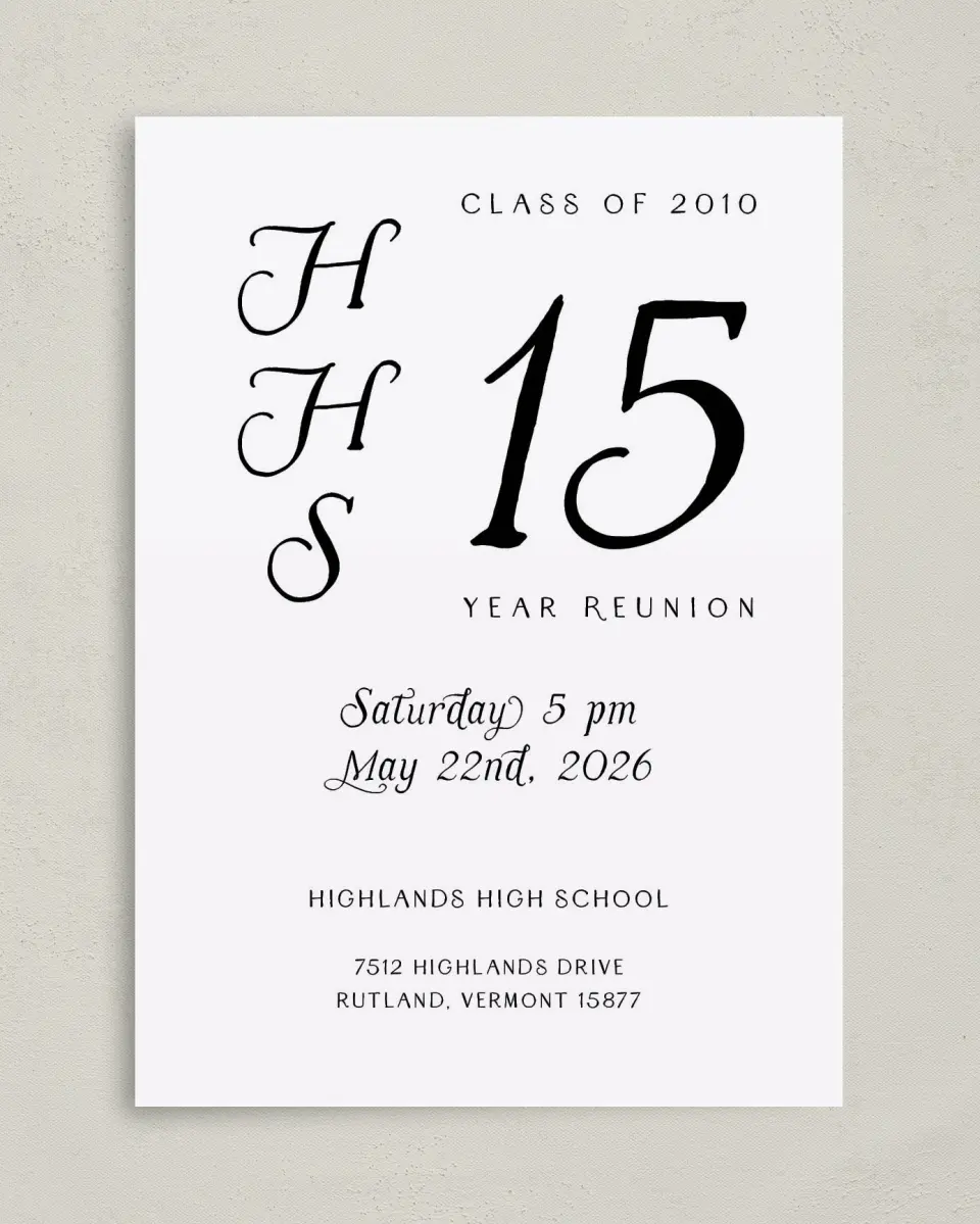 This is a 5" x 7" Class Reunion called Magnificent Monogram printed in full color on Premium Smooth paper