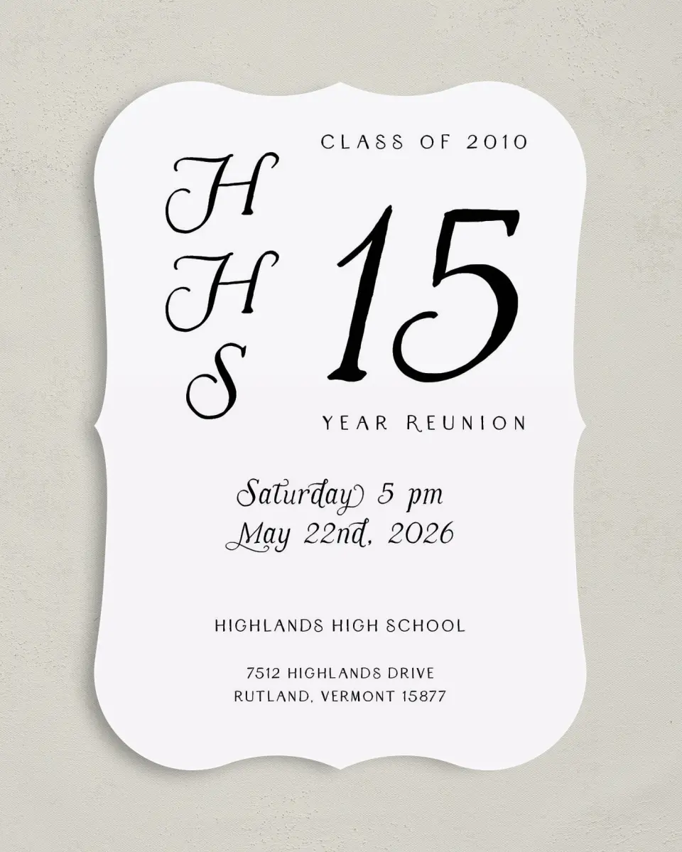 This is a 5" x 7" Class Reunion called Magnificent Monogram printed in full color on Premium Smooth paper