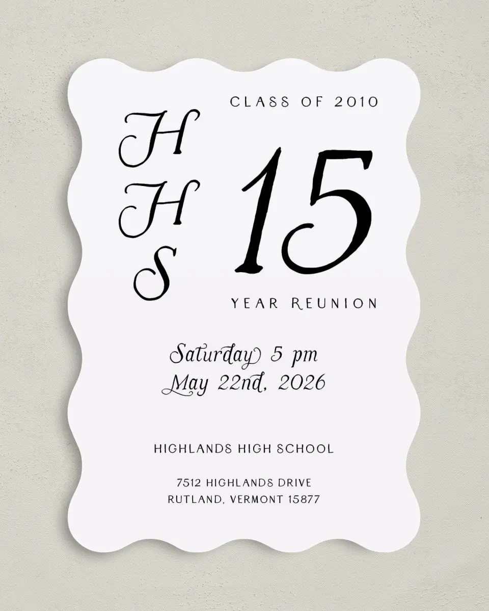 This is a 5" x 7" Class Reunion called Magnificent Monogram printed in full color on Premium Smooth paper