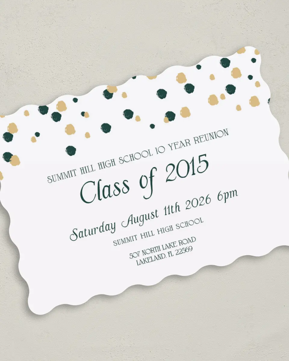 This is a 5" x 7" Class Reunion called Class Colors printed in full color on Premium Smooth paper