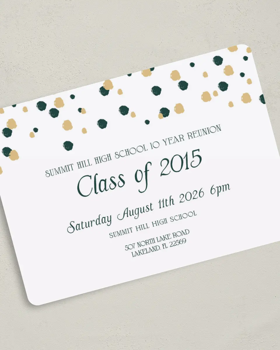 This is a 5" x 7" Class Reunion called Class Colors printed in full color on Premium Smooth paper
