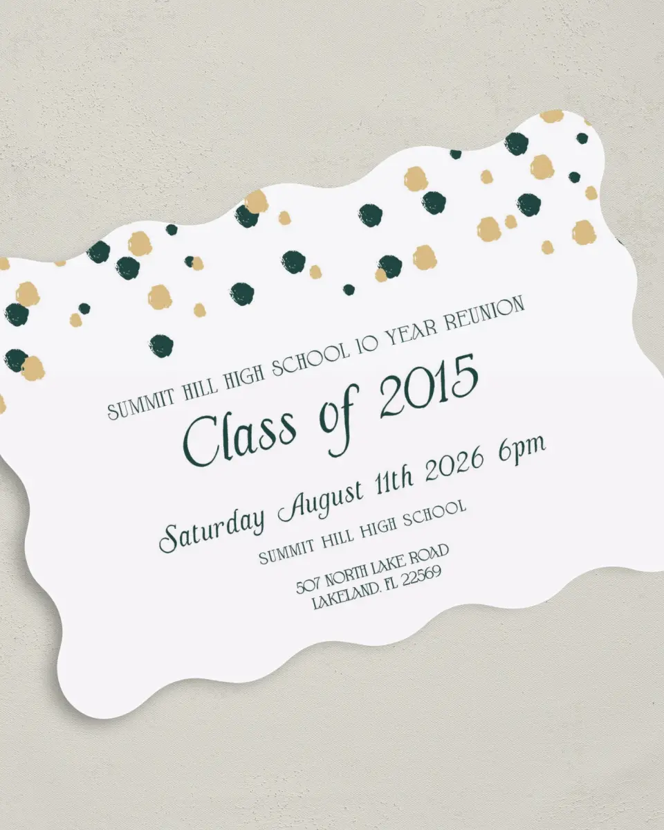 This is a 5" x 7" Class Reunion called Class Colors printed in full color on Premium Smooth paper