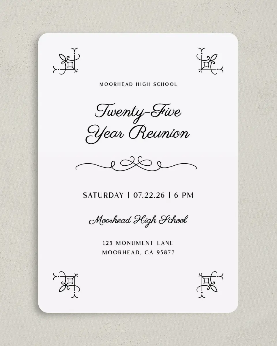 This is a 5" x 7" Class Reunion called Proper Party printed in full color on Premium Smooth paper
