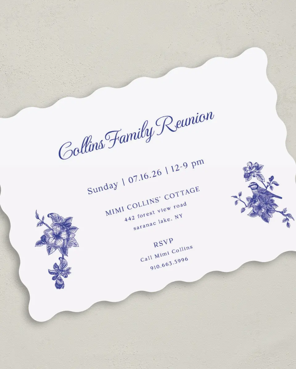 This is a 5" x 7" Family Reunion called Beatiful Birdsong printed in full color on Premium Smooth paper