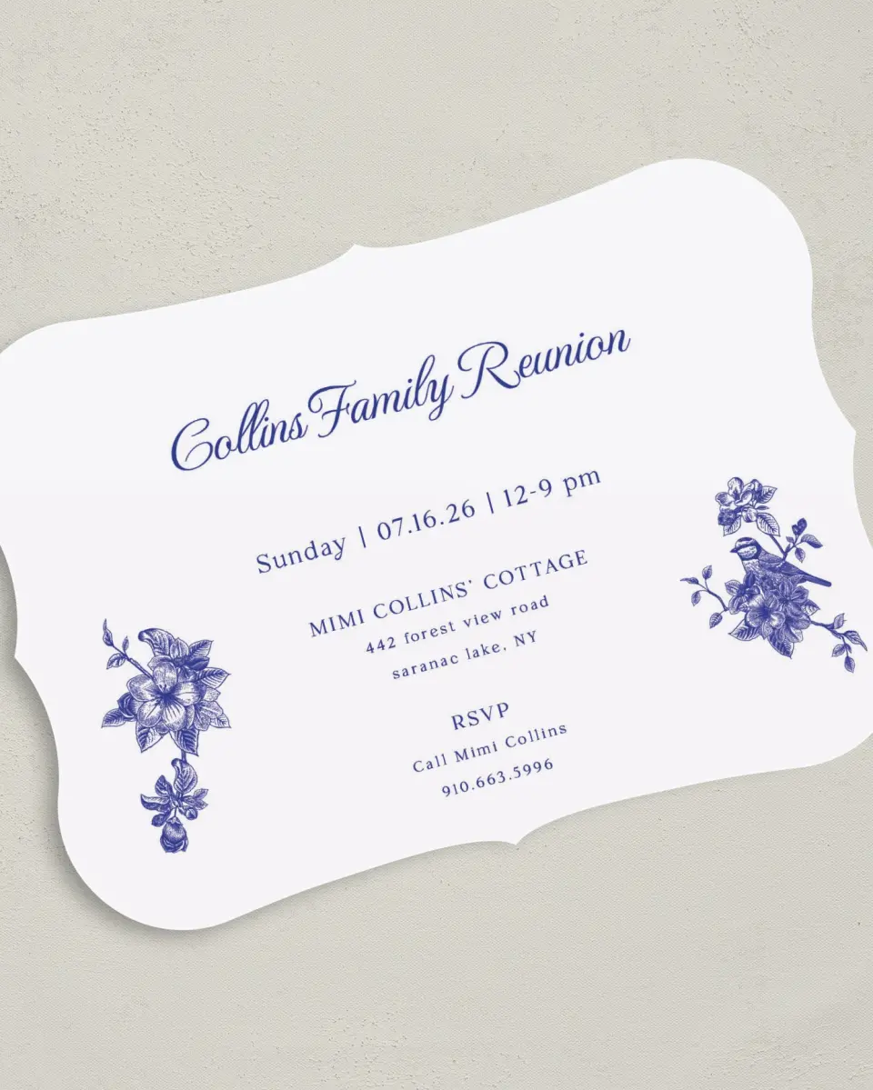 This is a 5" x 7" Family Reunion called Beatiful Birdsong printed in full color on Premium Smooth paper