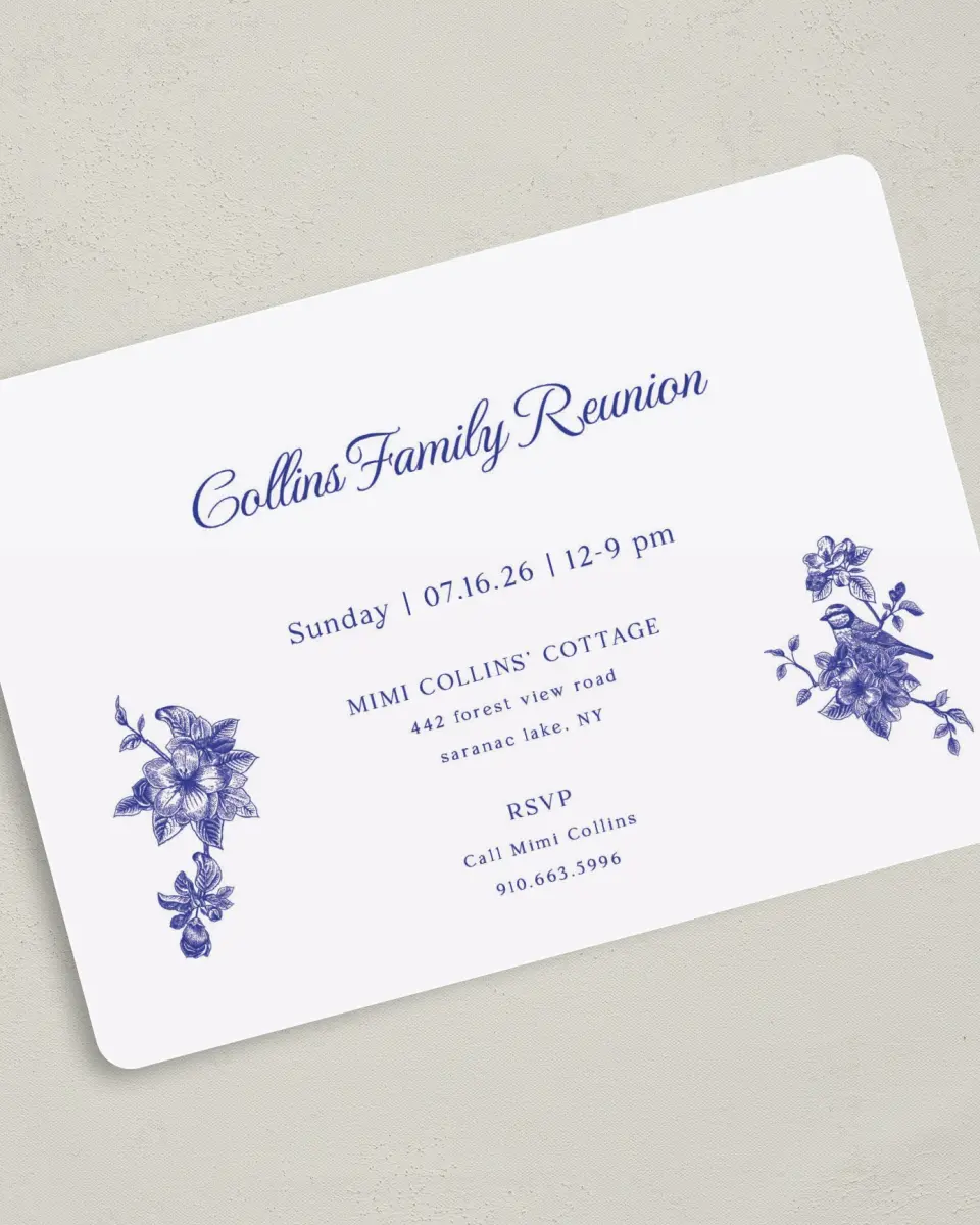 This is a 5" x 7" Family Reunion called Beatiful Birdsong printed in full color on Premium Smooth paper