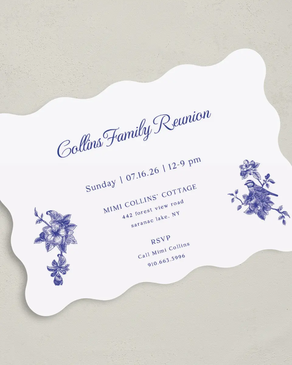 This is a 5" x 7" Family Reunion called Beatiful Birdsong printed in full color on Premium Smooth paper