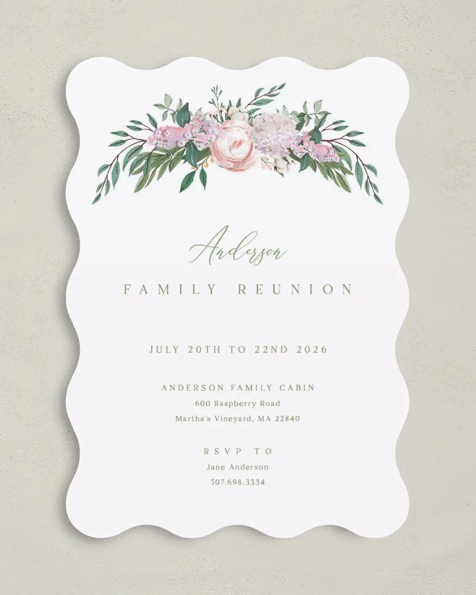 This is a 5" x 7" Family Reunion called Floral Canopy printed in full color on Premium Smooth paper