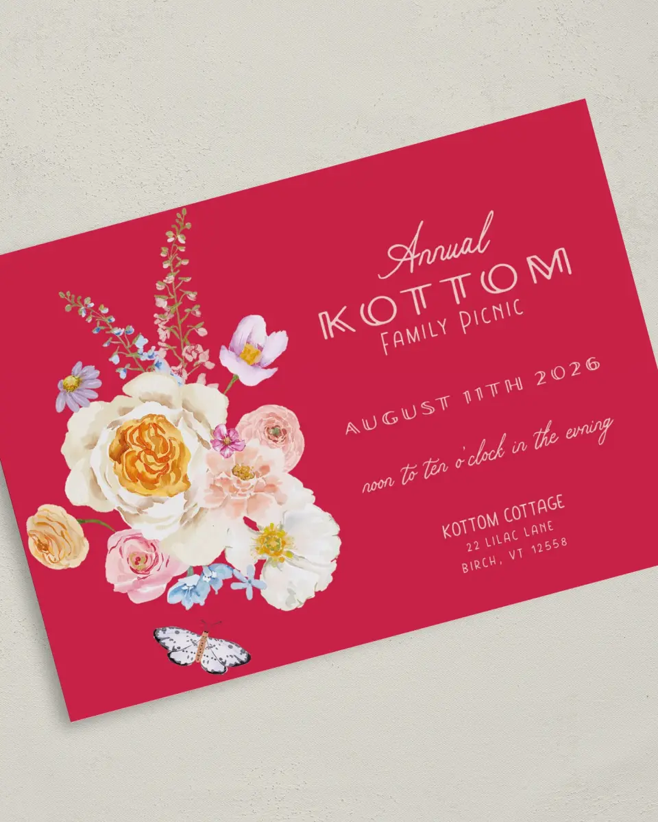 This is a 5" x 7" Family Reunion called Family and Florals printed in full color on Premium Smooth paper